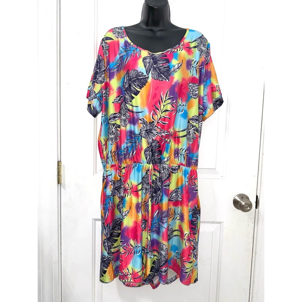 Glitzy Girlz colorful, floral romper with short sleeves and an elasticated waist